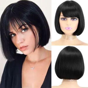 Women Fashionable Solid Color Short Straight Bobo Wig With Bangs