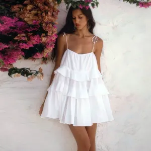 Women Casual Solid Color Ruffle Sling Dress