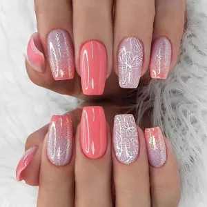 Women Fashion Silver Flash Butterfly Printed Detachable Art Fake Nail