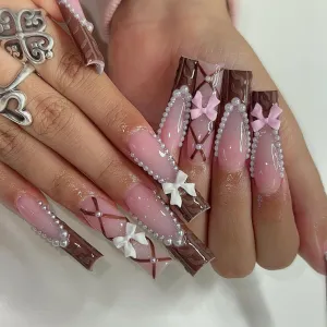 Fashion Elegant 3D Bowknot Pearl Removable Fake Nails